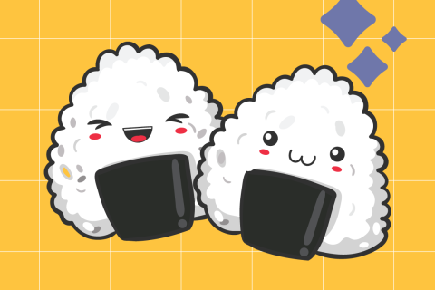 two onigiri laugh and play together