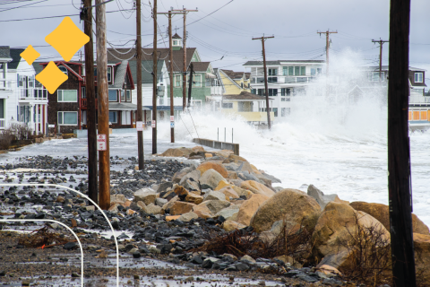 storm surge during a high tide floods Wells, ME