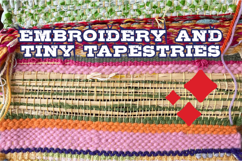 Colorful strings and fabric woven together