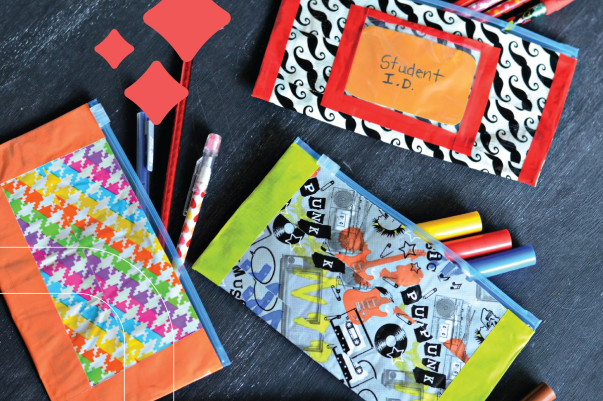 three pencil cases made of duct tape