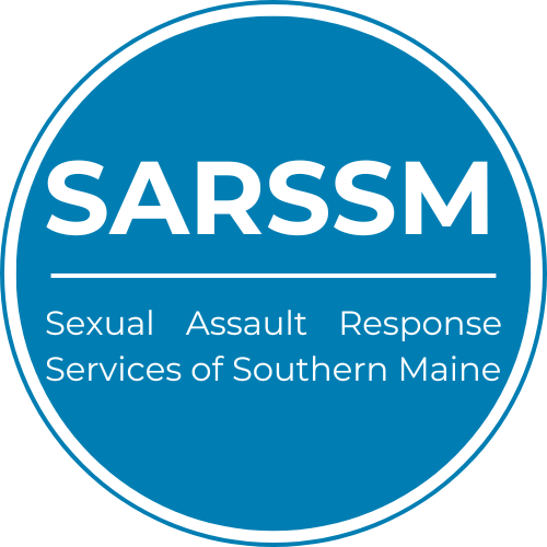 Sexual Assault Response Services of Southern Maine (SARSSM) Logo in blue and white. 