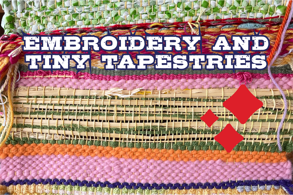 Colorful strings and fabric woven together