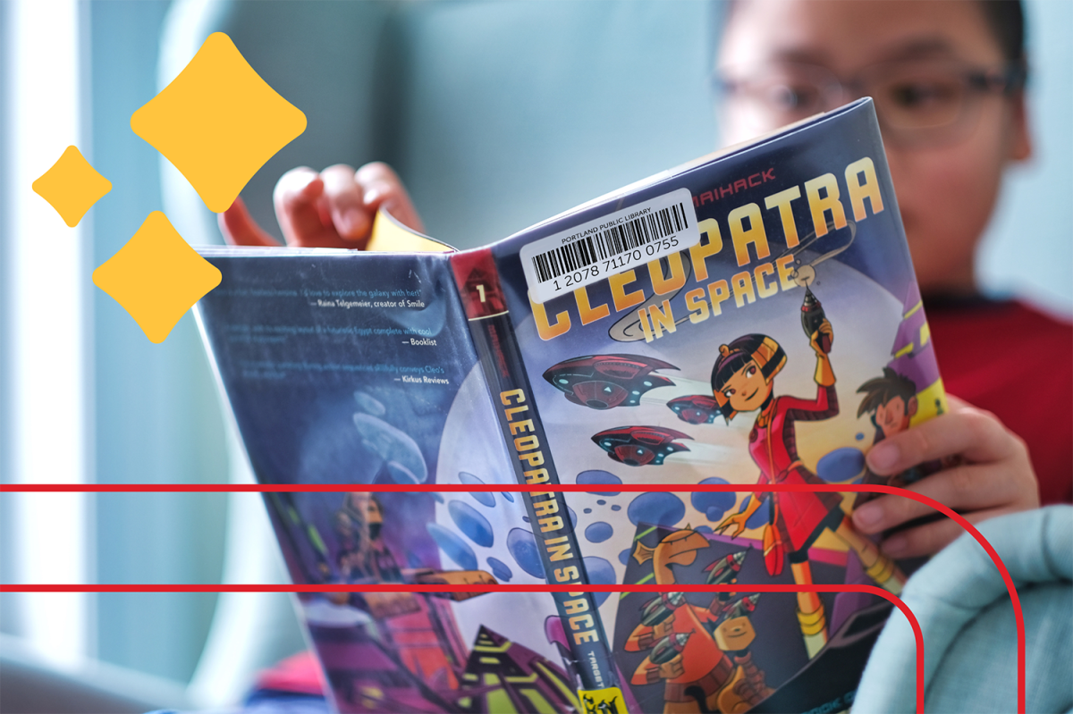 Child reading graphic novel