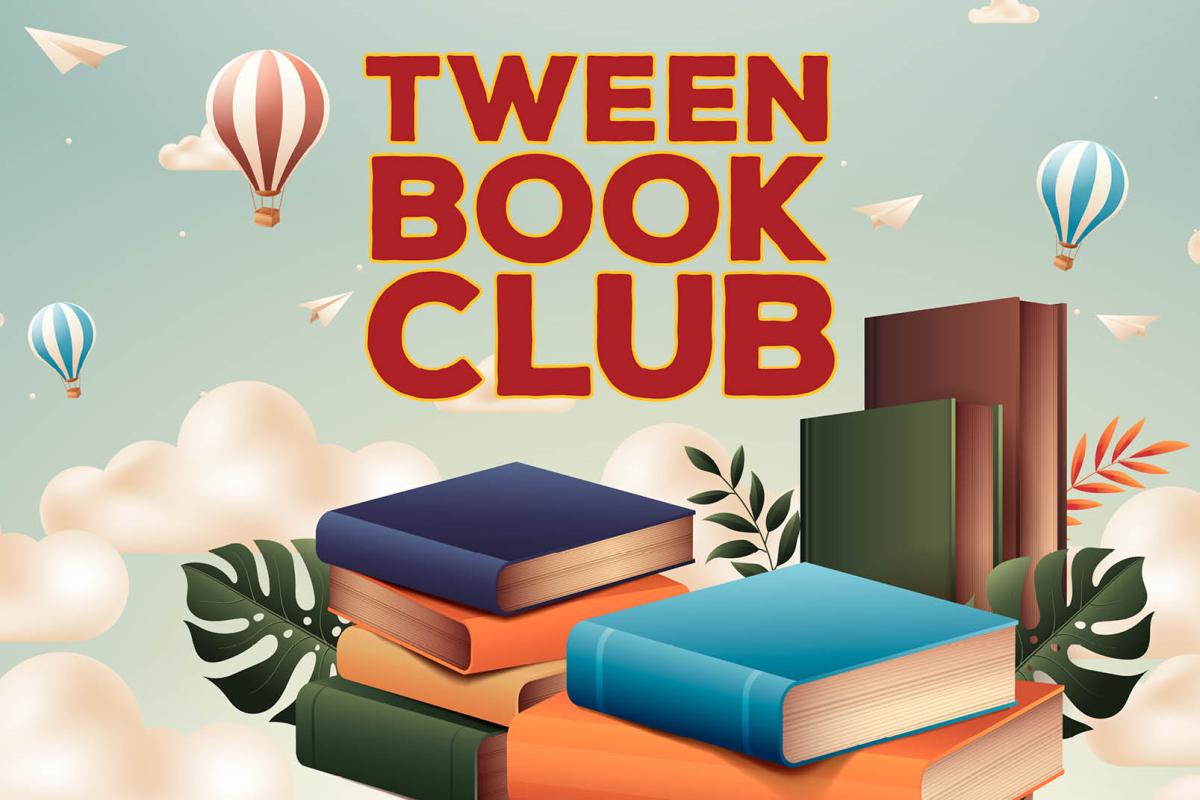 Illustration of books among the clouds as hot air balloons and paper airplanes soar above